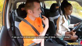 Fake Driving School - Ebony Learner Gets Stuck In The Seat