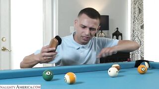 Naughty America - Hot blonde MILF Kenzi Foxx hustle's the pool table cleaner into fucking her wet pussy