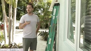 Naughty America - Lexi Luna Shows off her new tits to her neighbor and he can't keep his dick in his shorts