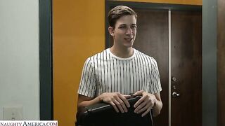 Naughty America - Blonde MILF Sydney Paige teaches son's friend how to finger his bass guitar... and her pussy