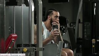 Naughty America - Petite blonde Anya Olsen works out on some big black cock at they gym