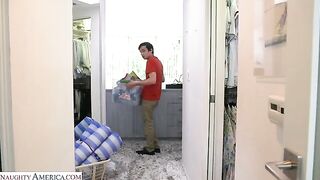 Naughty America - Sexy blonde MILF Athena Anderson prizes her son's friend with her wet pussy