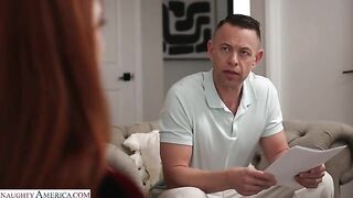 Naughty America - Hot Redhead Scarlett Mae takes big dick to get nanny position