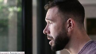 Naughty America - Sophia Burns gets oiled up by dad's neighbor before asking him to fuck her while daddy's gone