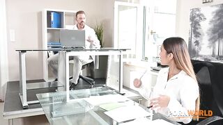 Porn World - Insatiable Intern May Thai Laps Up Boss' Spunk After Fucking On The Desk