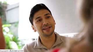 Naughty America - Busty blonde Andie Anderson gets her husband's approval to fuck her neighbor's big cock