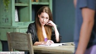 Naughty America - Sexy Milf Justine Jakobs fucks and sucks her son's friend's big stiff cock