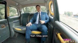 Female Fake Taxi - Suited, Booted, Cums in her Mouth